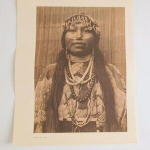 Vintage Book Print Art Wishham Girl Edward Curtis 14 x 18 Native American 1972